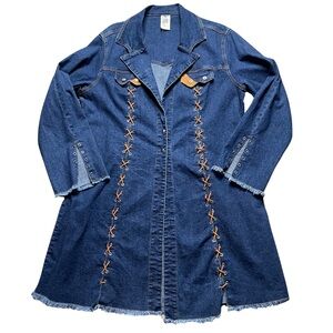 ETHYL 90s does 70s vtg grudge lace up denim penny lane duster coat long- XL